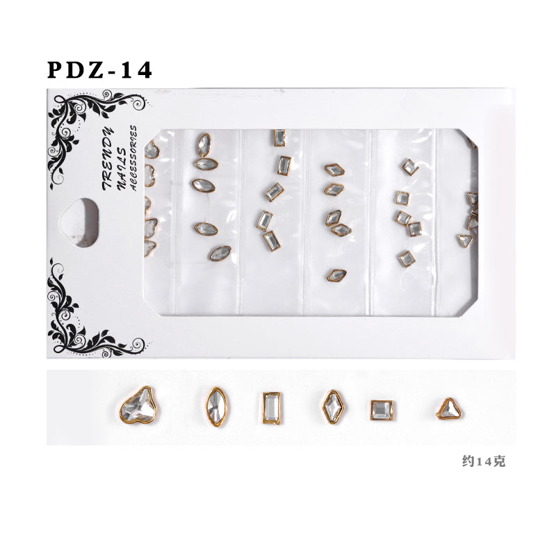NDE008  ForLife 6 Grid Pack Flatback Nail Art Crystal Rhinestones Decorations 3d Alloy Retro Nail Accessories
