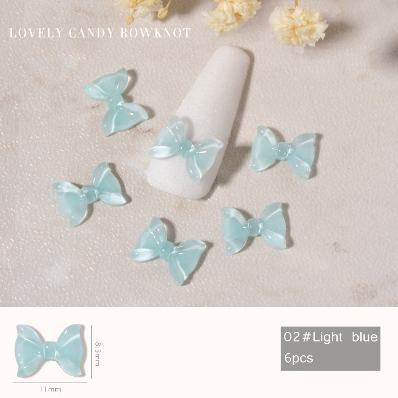 NDE044  ForLife new 6-piece nail art candy color soft bow ornaments bendable nail art diamonds nail jewelry accessories