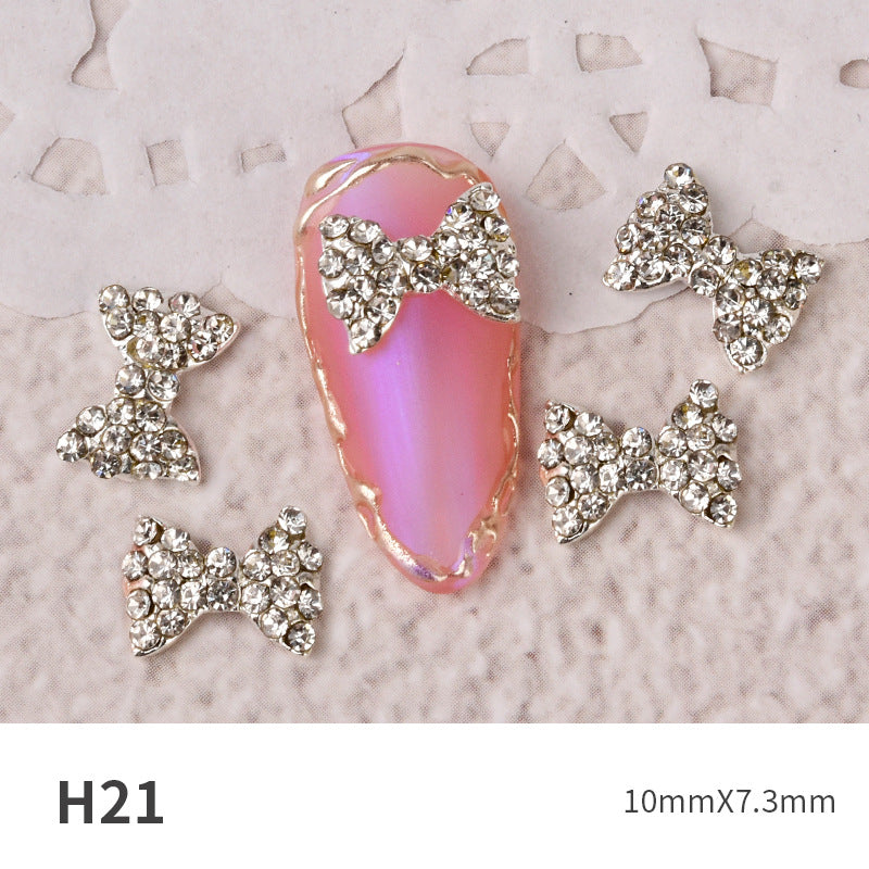 NZJ060 new Bowknot Nail Jewelry Shiny Japanese Alloy Rhinestone Nail Jewelry Pearl Diamond Jewelry