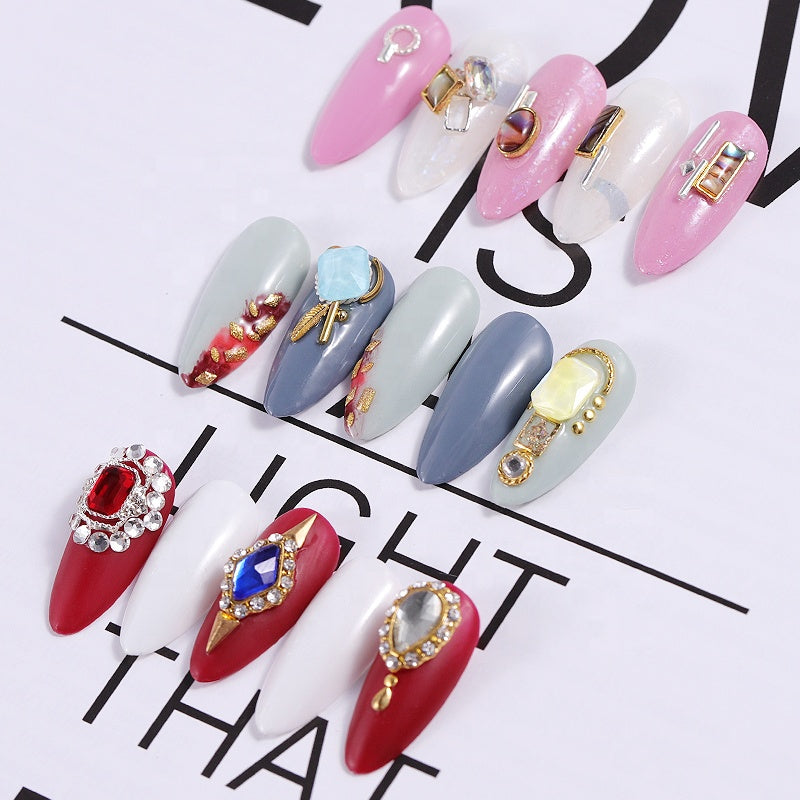 NDE008  ForLife 6 Grid Pack Flatback Nail Art Crystal Rhinestones Decorations 3d Alloy Retro Nail Accessories