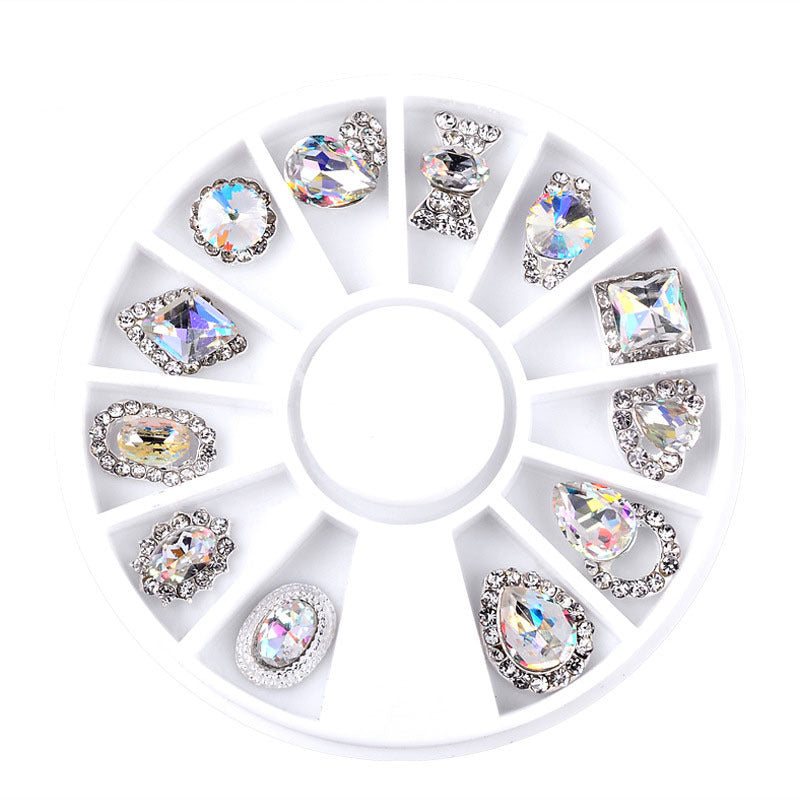 NAW007 Hollow Gold Metal 3d Nail Art Decorations Wheel Star rhinestones Design DIY Sharp Tips Nail Decoration tools