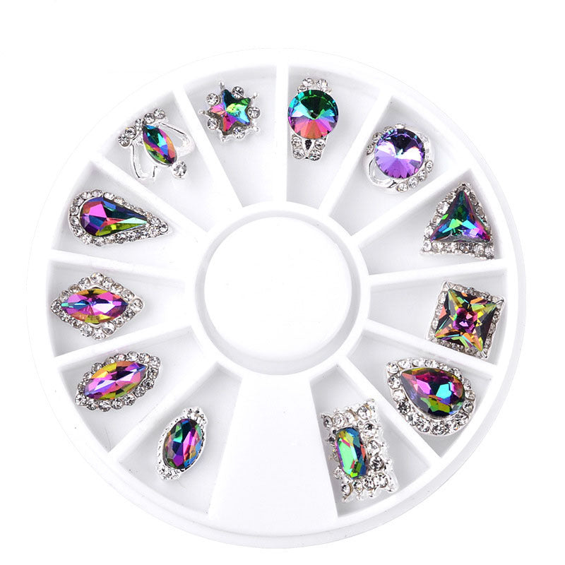 NAW007 Hollow Gold Metal 3d Nail Art Decorations Wheel Star rhinestones Design DIY Sharp Tips Nail Decoration tools