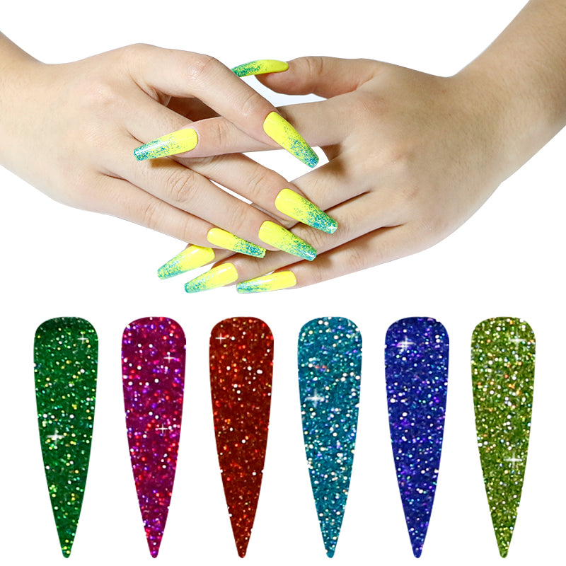 FNP057  12pcs/set Nail Laser Glitter Shimmert Holographic Pigment Magic Acrylic Nail Art Power