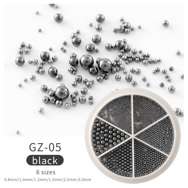 NAW004  Mixed Sizes Gold Sliver Rose Steel Caviar Beads Nail Studs 3D Metal Nail Art Decorations Wheel Manicure Tools