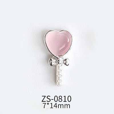 NZJ047  Lollipop Design 3D Nail Art Charms Heart Shaped Cat's Eye Stone Design Manicure Jewelry For Nail Art Decoration