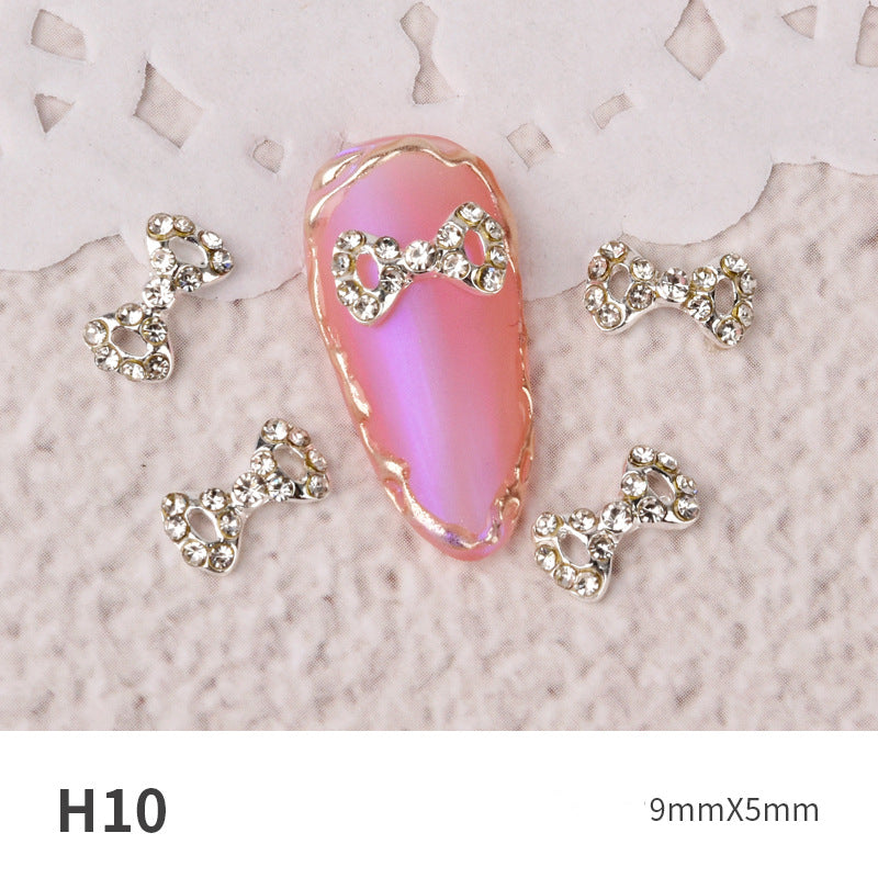 NZJ060 new Bowknot Nail Jewelry Shiny Japanese Alloy Rhinestone Nail Jewelry Pearl Diamond Jewelry