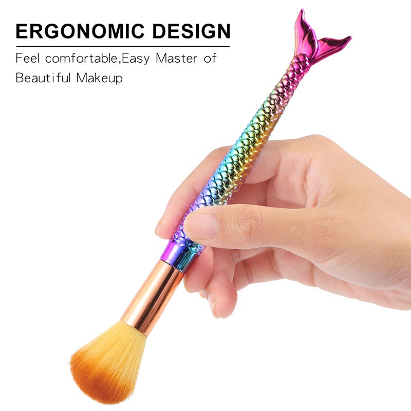 NBR017  ForLife Nail Art Brush Pen Mermaid Soft Fluffy Dust Clean Glitter Powder Remover Gradient Color Handle Blush Makeup Tools