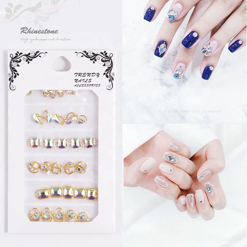 NDE008  ForLife 6 Grid Pack Flatback Nail Art Crystal Rhinestones Decorations 3d Alloy Retro Nail Accessories