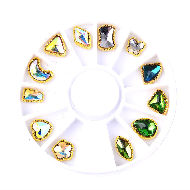 NAW007 Hollow Gold Metal 3d Nail Art Decorations Wheel Star rhinestones Design DIY Sharp Tips Nail Decoration tools