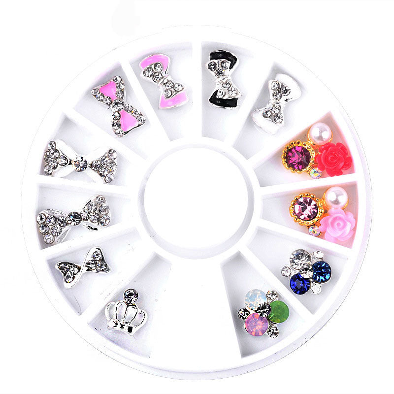 NAW007 Hollow Gold Metal 3d Nail Art Decorations Wheel Star rhinestones Design DIY Sharp Tips Nail Decoration tools