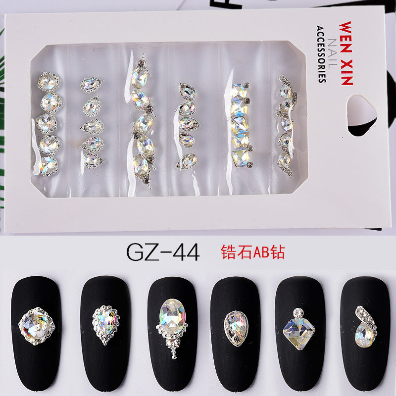 NDE013  ForLife 6 Grid Pack Flatback Nail Art Rhinestones Zircon Resin Flower Alloy Chain 2 Sections Nail Decorations tools