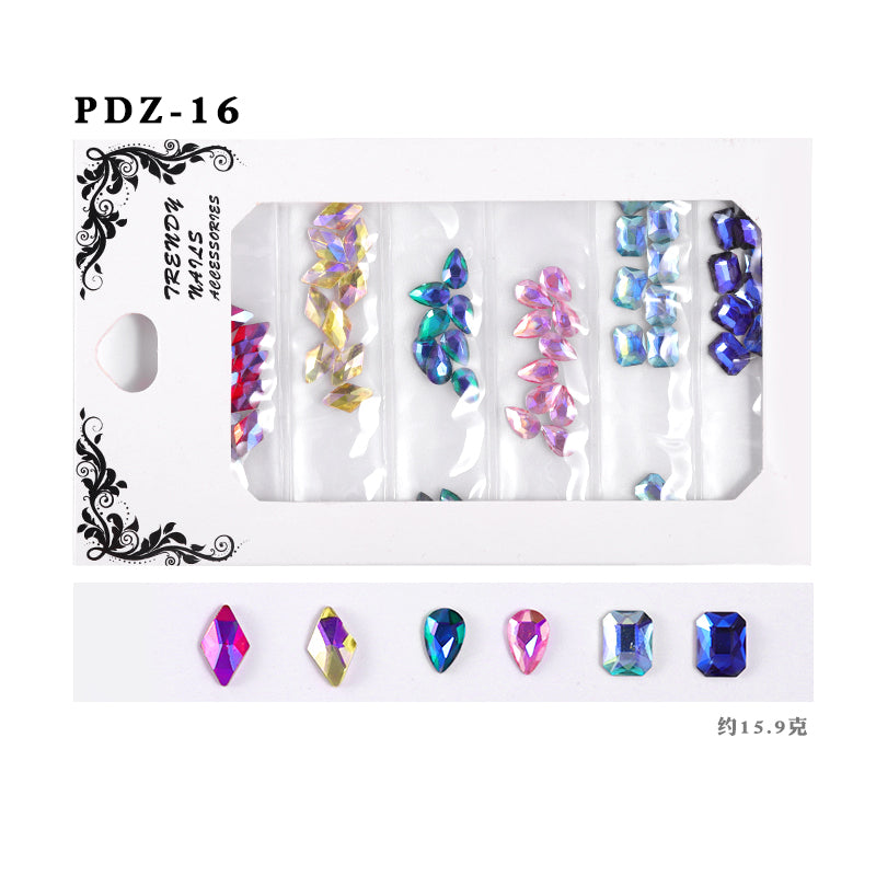NDE008  ForLife 6 Grid Pack Flatback Nail Art Crystal Rhinestones Decorations 3d Alloy Retro Nail Accessories