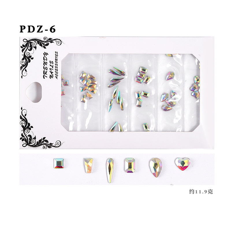 NDE008  ForLife 6 Grid Pack Flatback Nail Art Crystal Rhinestones Decorations 3d Alloy Retro Nail Accessories