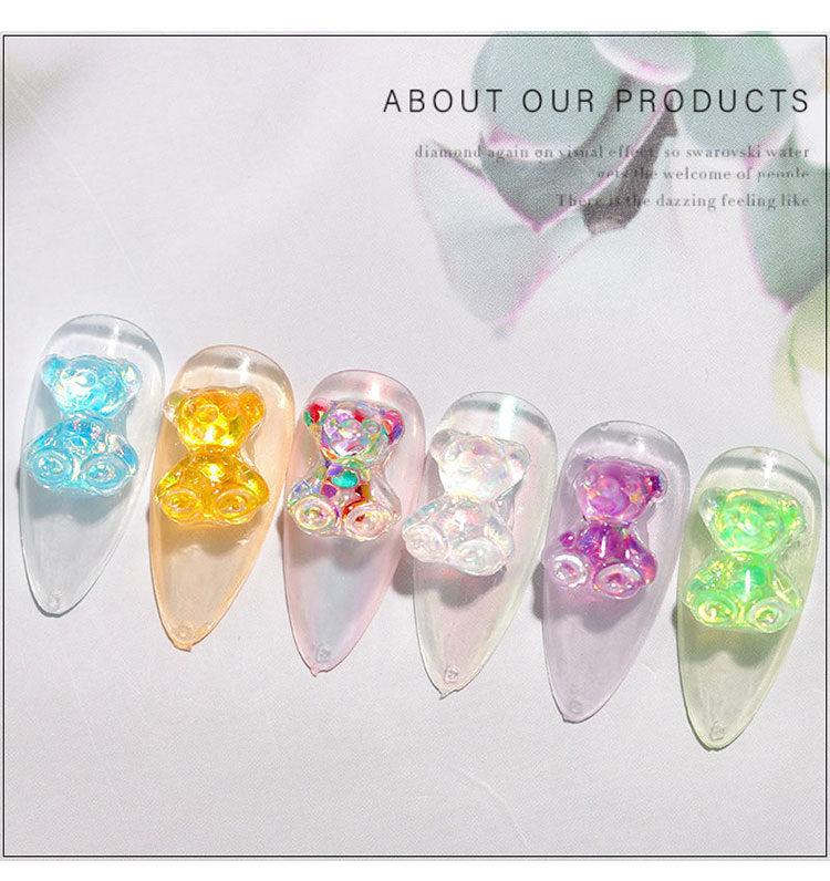 NDE040  ForLife Nail art diamond decoration bear three-dimensional light crystal gel magic color candy bear jewelry nail decoration
