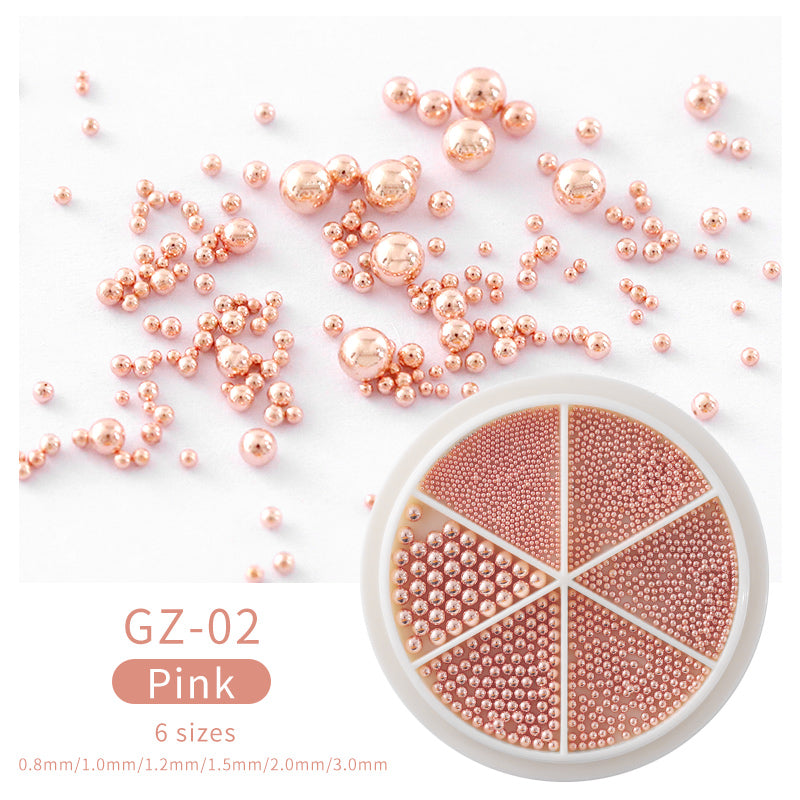 NAW004  Mixed Sizes Gold Sliver Rose Steel Caviar Beads Nail Studs 3D Metal Nail Art Decorations Wheel Manicure Tools