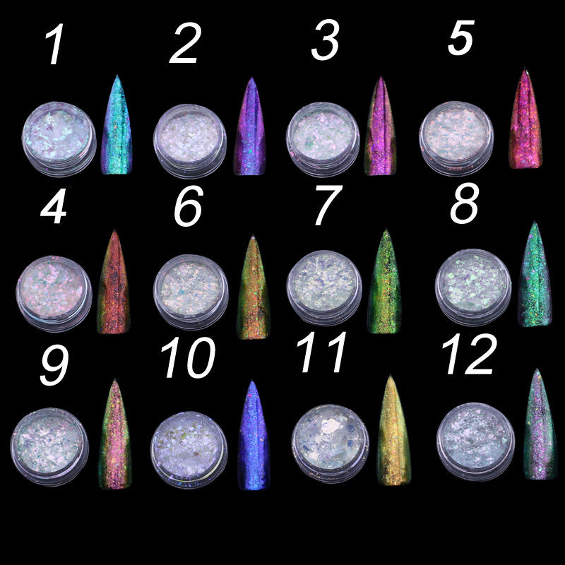 FNP054  12 Colors Magic Mirror Acrylic Powder Nail Art Laser Colorful Transparent Powder Nail Art Decoration