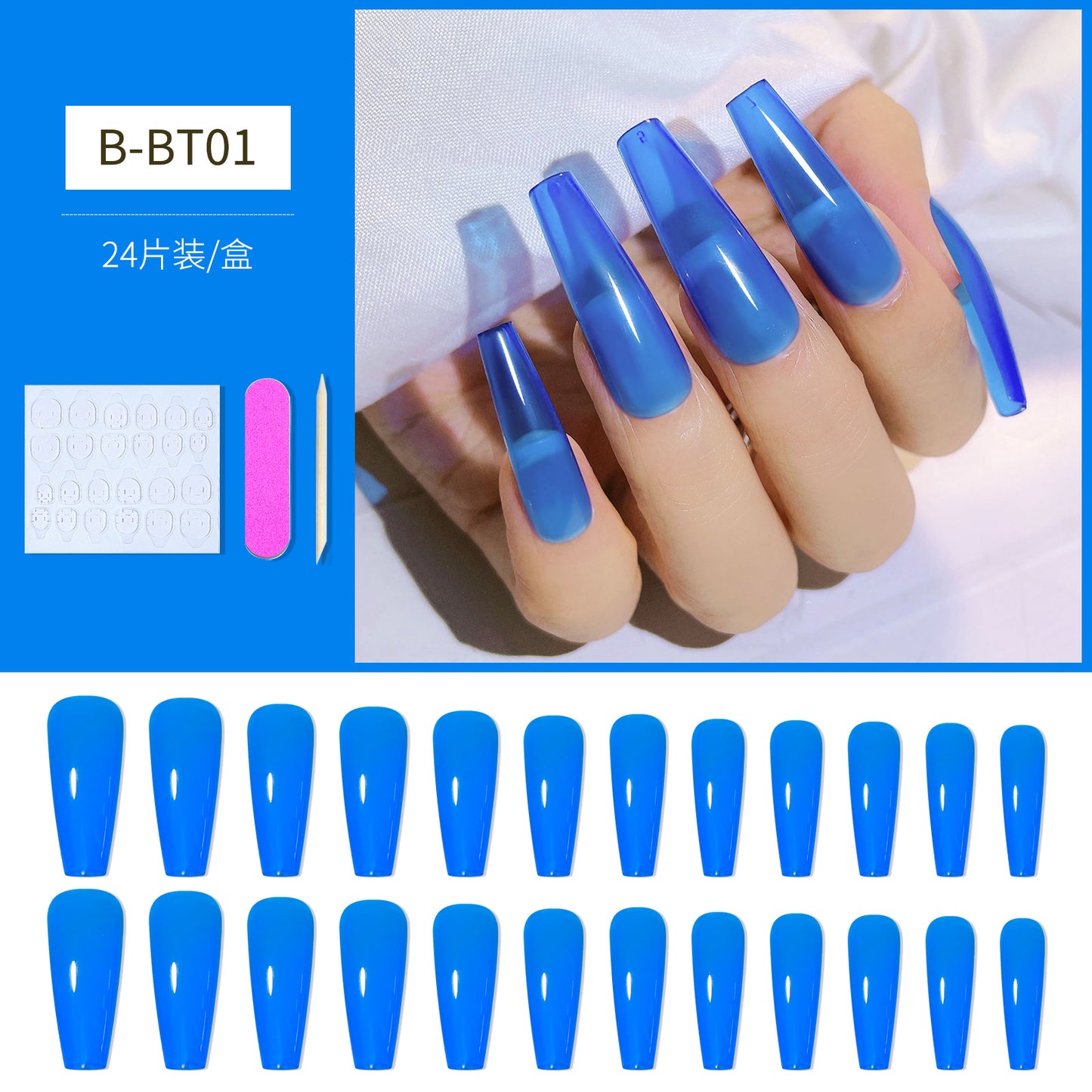 FTMB006 Long Gradient, Solid Color, French Ballerina, Flat Tip, Stiletto  Nails