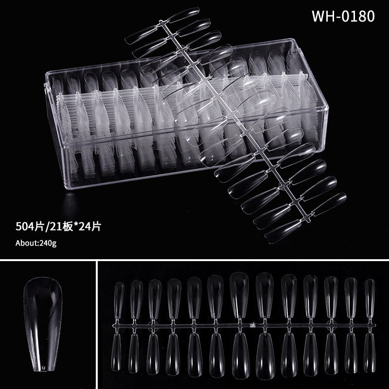 FTMA006 Cross-border 504 pieces of boxed manicure nails, transparent and traceless, water droplets, square, semi-frosted, fully affixed, and semi-patched finished nails