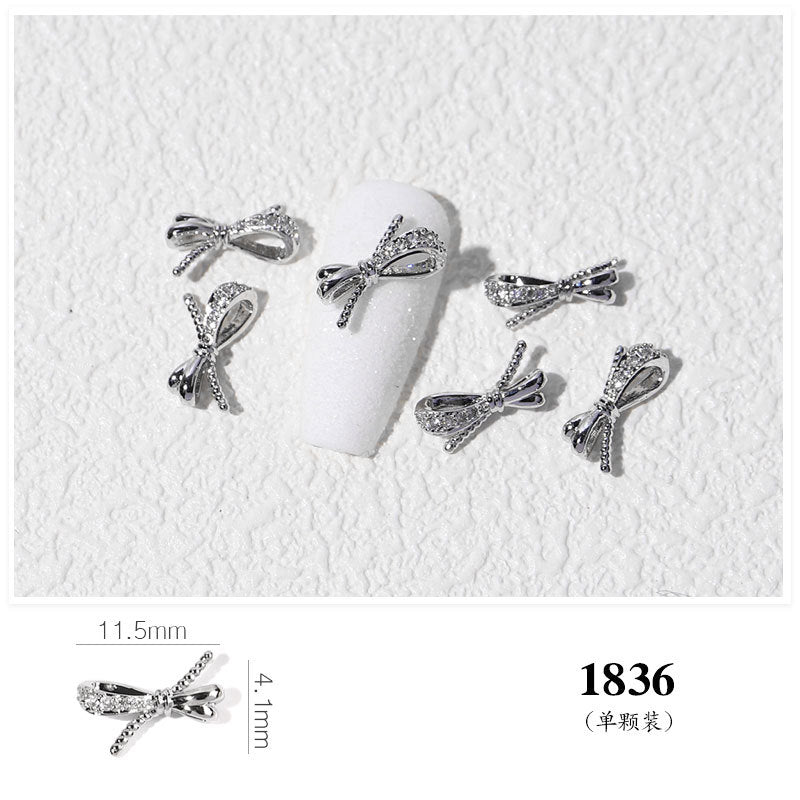 FDMD007 Popular Nail Art Diamond Bow Three-dimensional Metal Gold Luxury Super Flash Nail Jewelry Bow