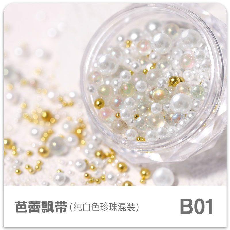 FDMC001 Ribbon ballet shoes, manicure three-dimensional steel ball highlight pearl bubble size, mixed nail decoration