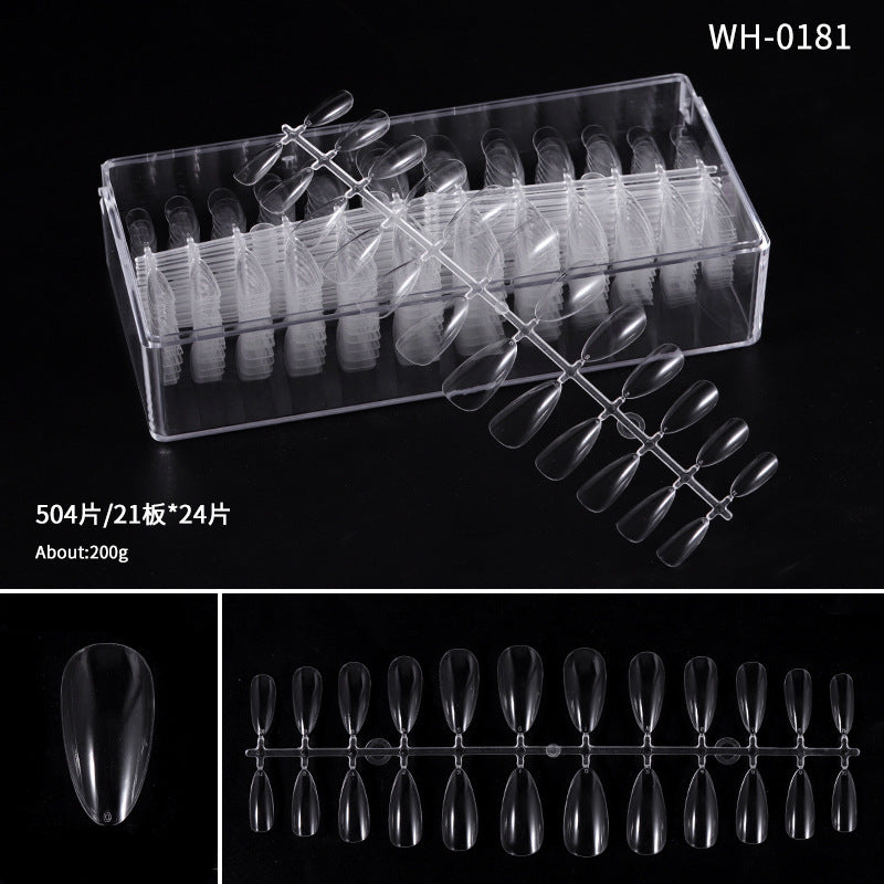 FTMA006 Cross-border 504 pieces of boxed manicure nails, transparent and traceless, water droplets, square, semi-frosted, fully affixed, and semi-patched finished nails