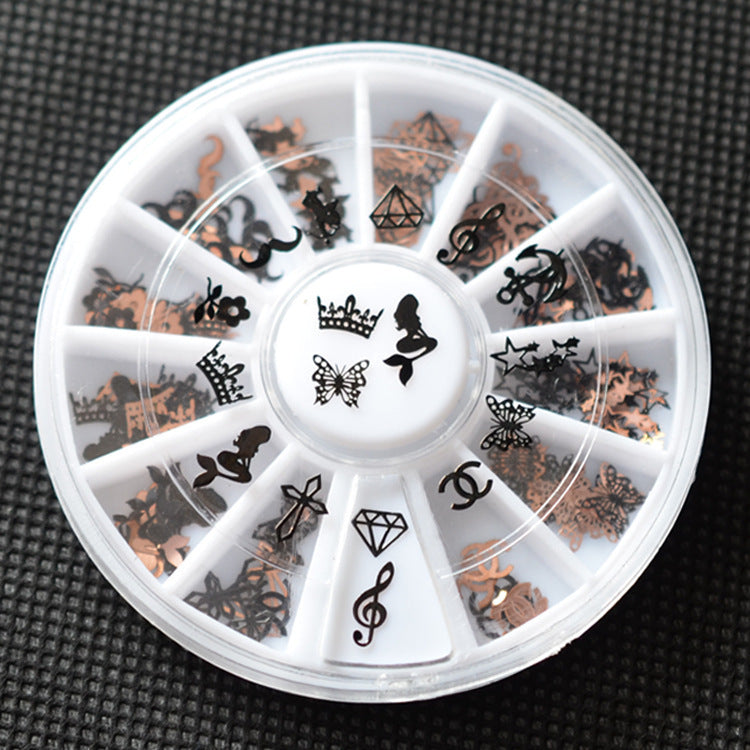 FDME015 Nail decoration turntable, butterfly gold metal patch turntable collection