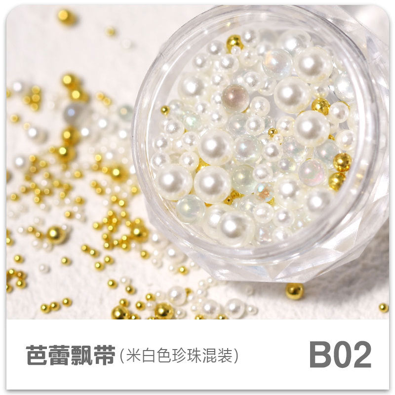 FDMC001 Ribbon ballet shoes, manicure three-dimensional steel ball highlight pearl bubble size, mixed nail decoration