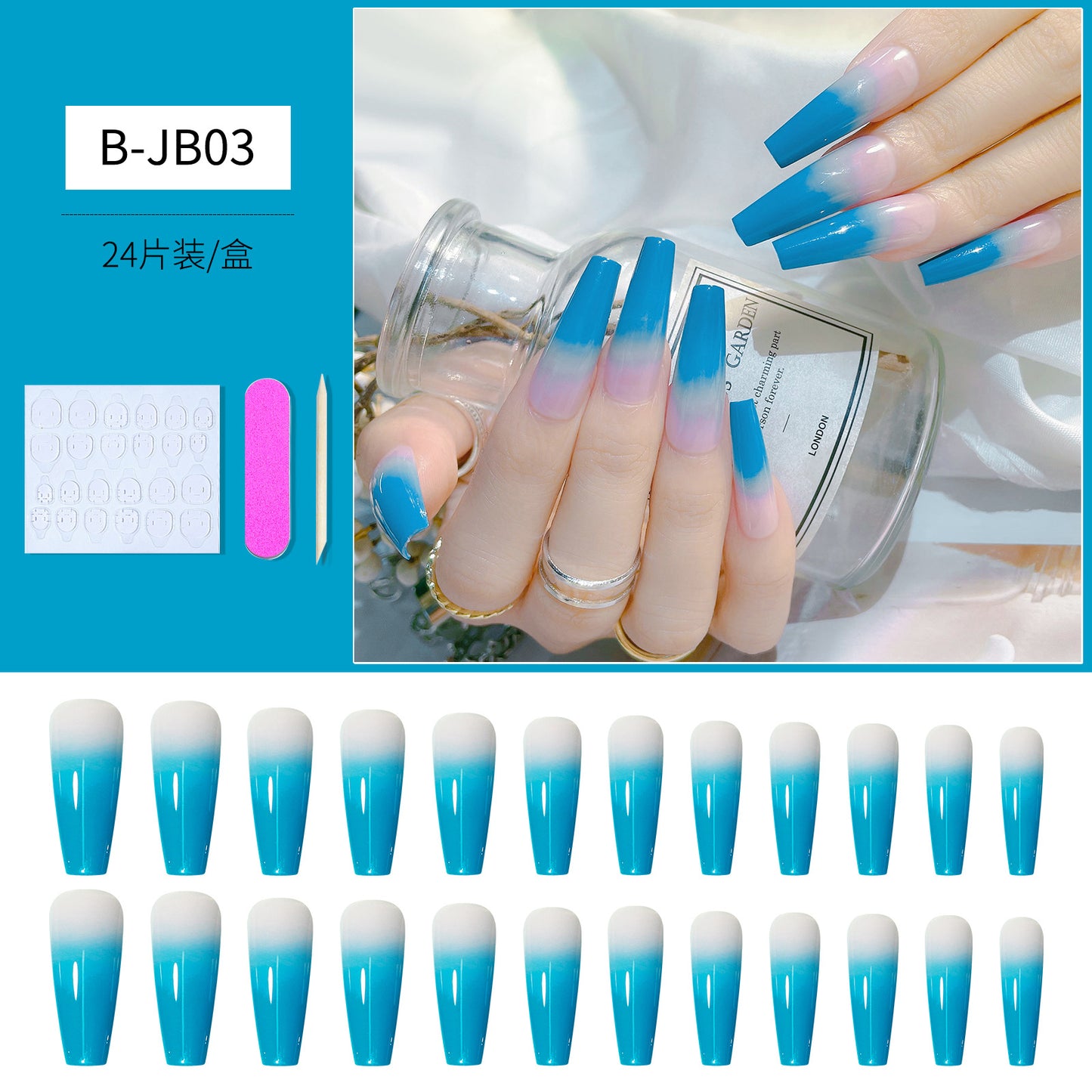 FTMB006 Long Gradient, Solid Color, French Ballerina, Flat Tip, Stiletto  Nails