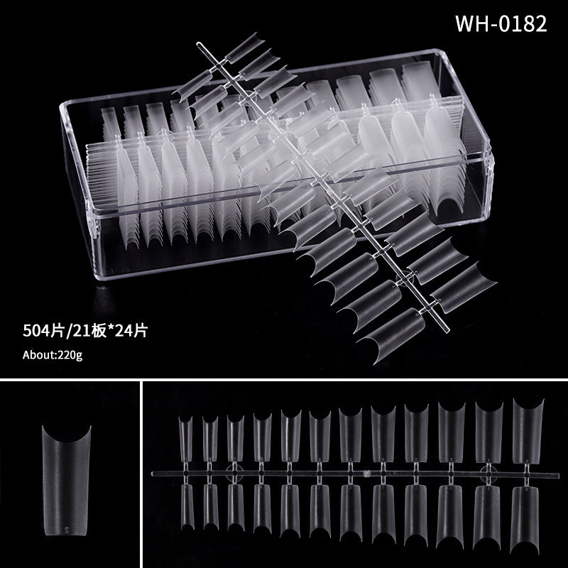 FTMA006 Cross-border 504 pieces of boxed manicure nails, transparent and traceless, water droplets, square, semi-frosted, fully affixed, and semi-patched finished nails