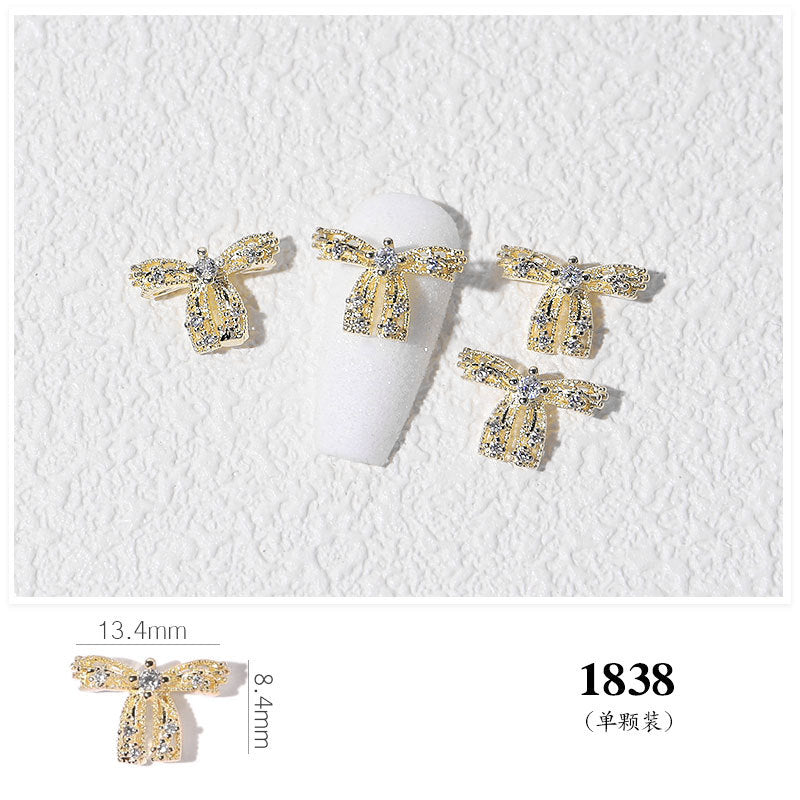 FDMD007 Popular Nail Art Diamond Bow Three-dimensional Metal Gold Luxury Super Flash Nail Jewelry Bow