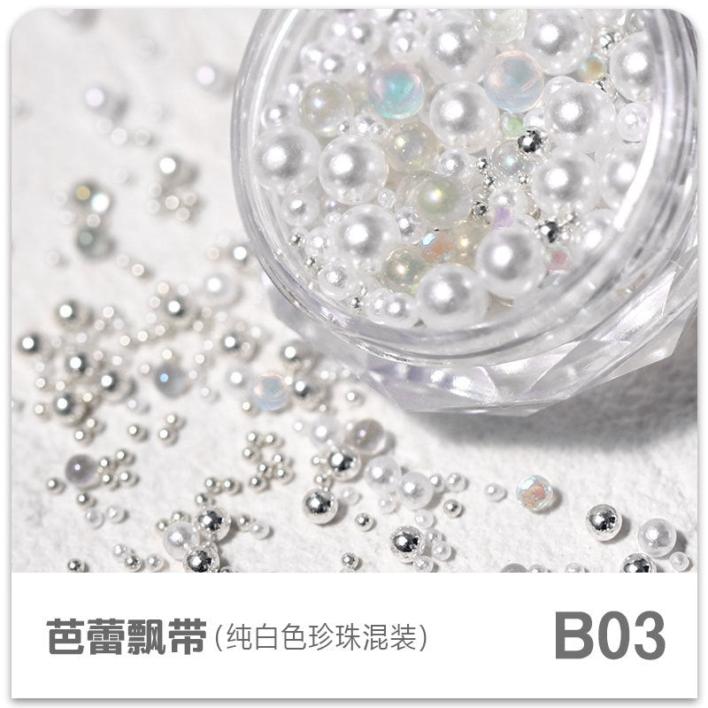 FDMC001 Ribbon ballet shoes, manicure three-dimensional steel ball highlight pearl bubble size, mixed nail decoration