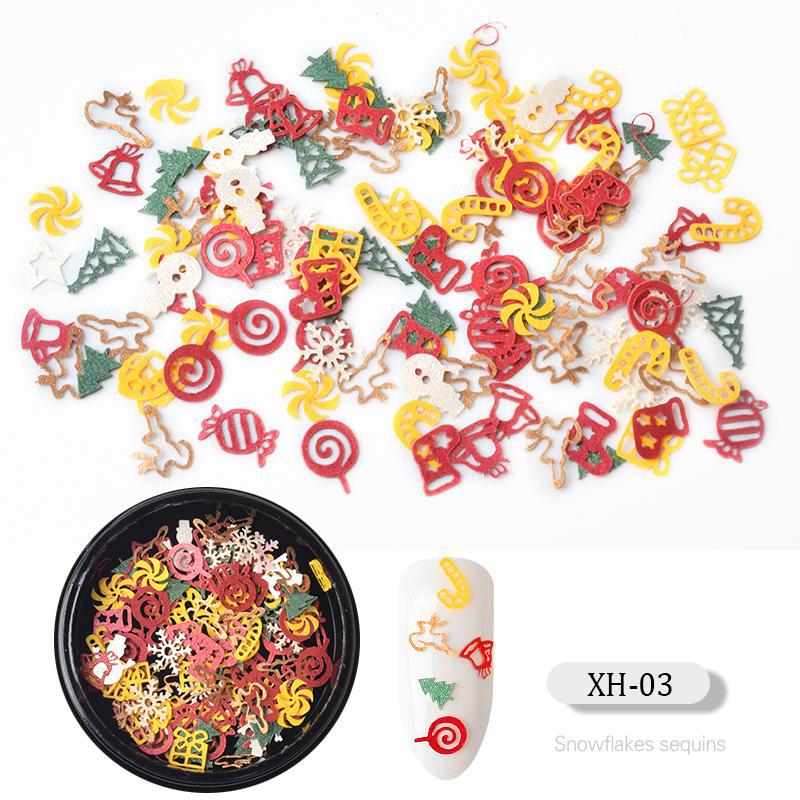 FDMC015 New nail art Christmas ornaments, wood pulp flakes snowflake Santa Claus mixed decorations