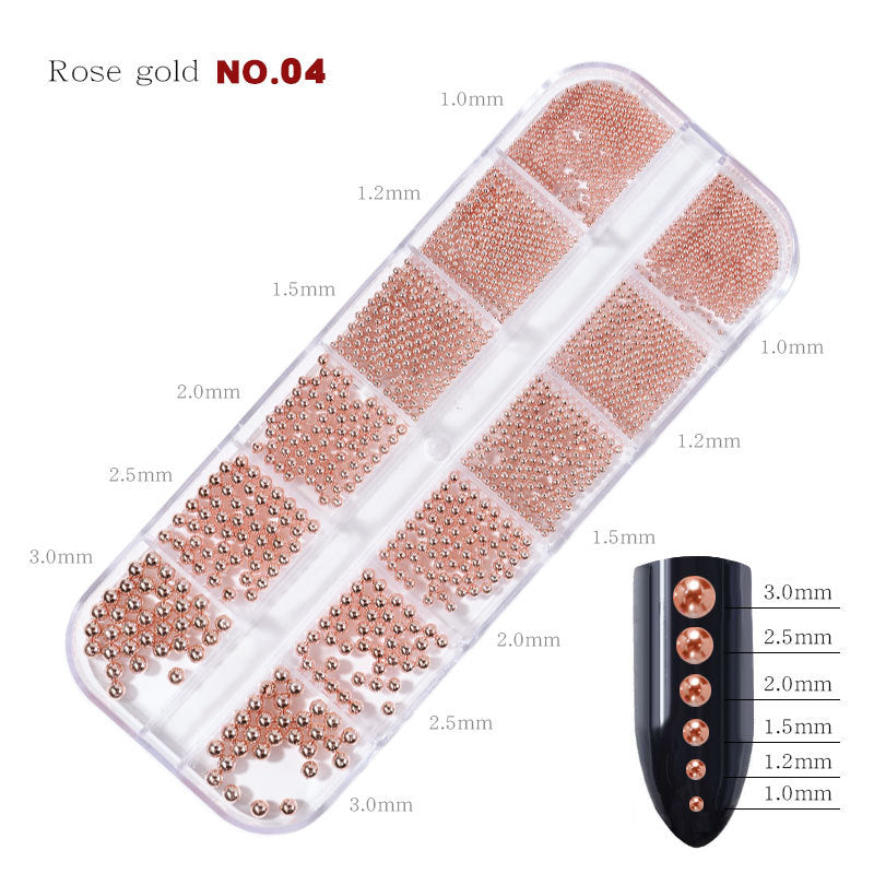 FDMC019 Nail Art Accessories, Gold and Silver Steel Ball Mixed, Gold Silver Rose Gold Metal Steel Ball, Size Box