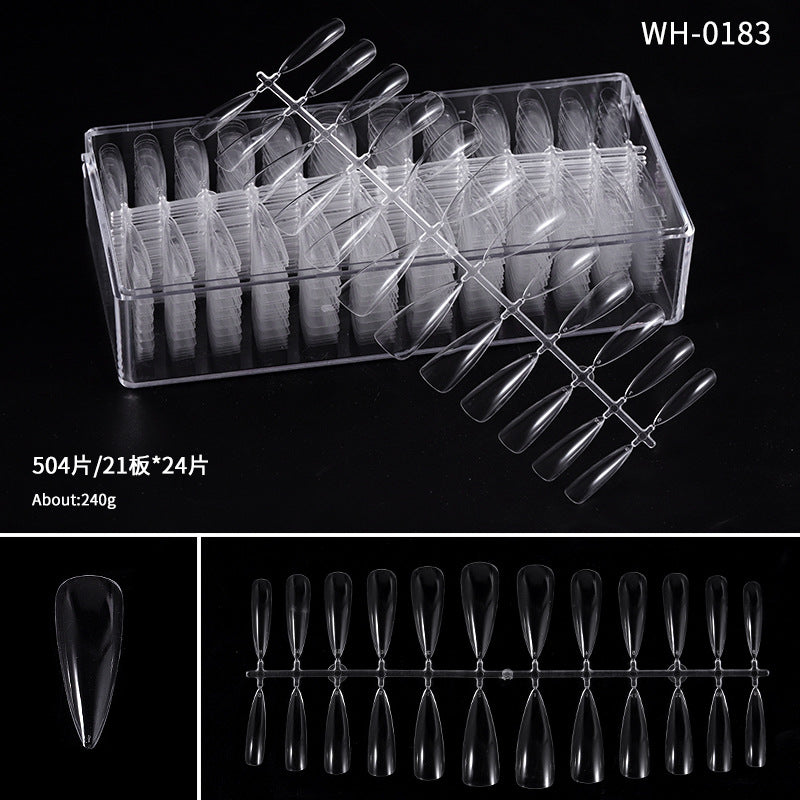 FTMA006 Cross-border 504 pieces of boxed manicure nails, transparent and traceless, water droplets, square, semi-frosted, fully affixed, and semi-patched finished nails