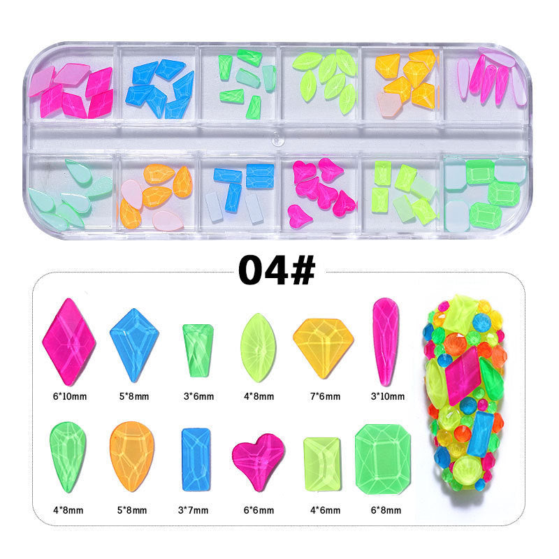 FDMC032 Hot sale DIY diamond jewelry, manicure high silver flat bottom diamond, magic color AB rhinestone, 12 grid long box set