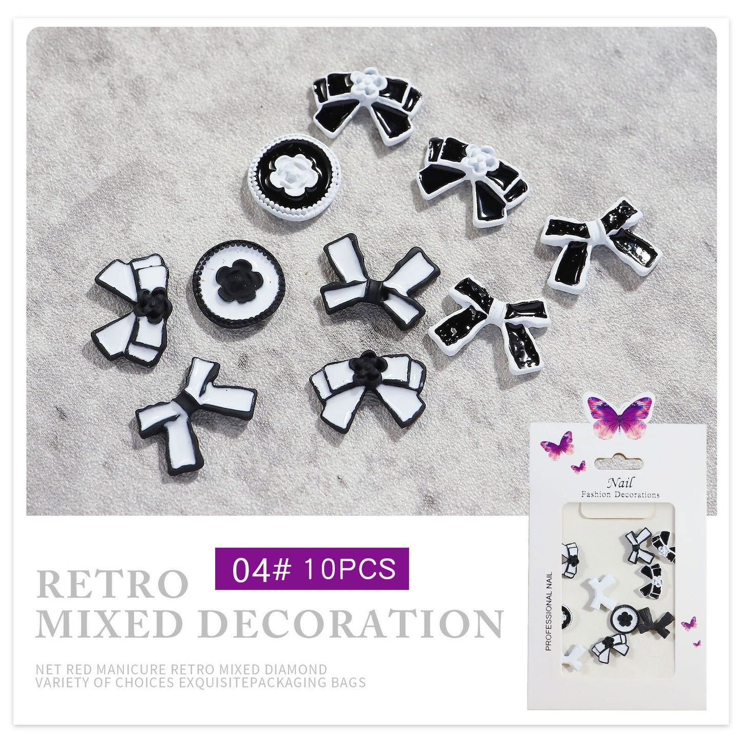 FDMD001 New nail art, aurora butterfly love bear bow chain alloy decoration