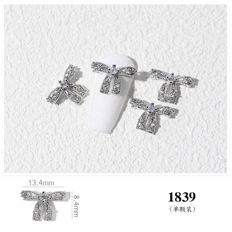 FDMD007 Popular Nail Art Diamond Bow Three-dimensional Metal Gold Luxury Super Flash Nail Jewelry Bow
