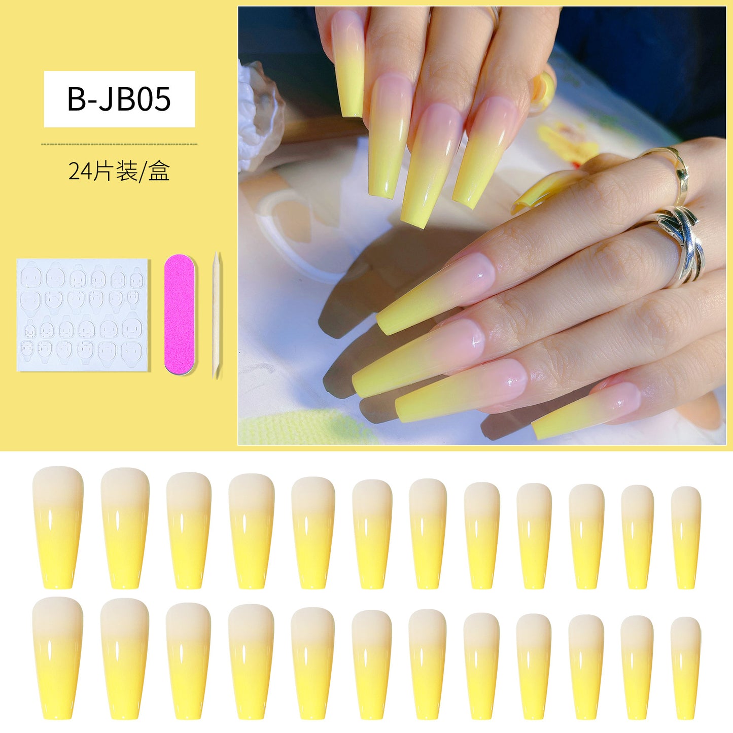 FTMB006 Long Gradient, Solid Color, French Ballerina, Flat Tip, Stiletto  Nails