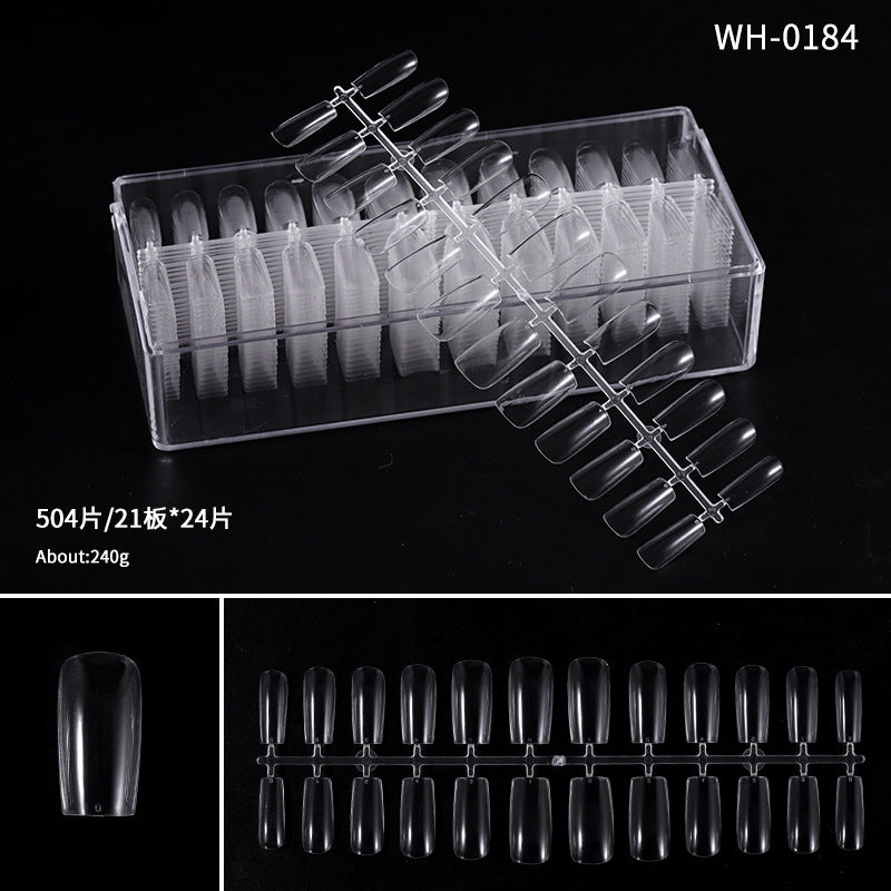 FTMA006 Cross-border 504 pieces of boxed manicure nails, transparent and traceless, water droplets, square, semi-frosted, fully affixed, and semi-patched finished nails