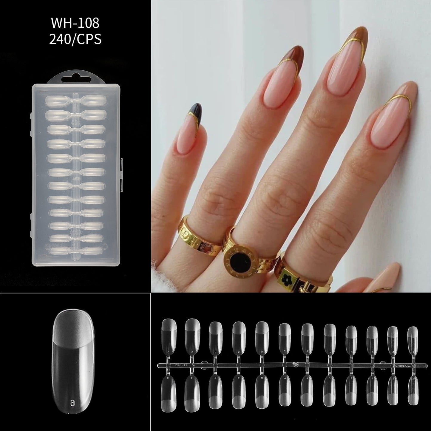 FTMA002 Thin Nails Free Grinding Trapezium Water Drops Almond Scrub Full Paste Half Paste Extend Nail Shop Available 240pcs