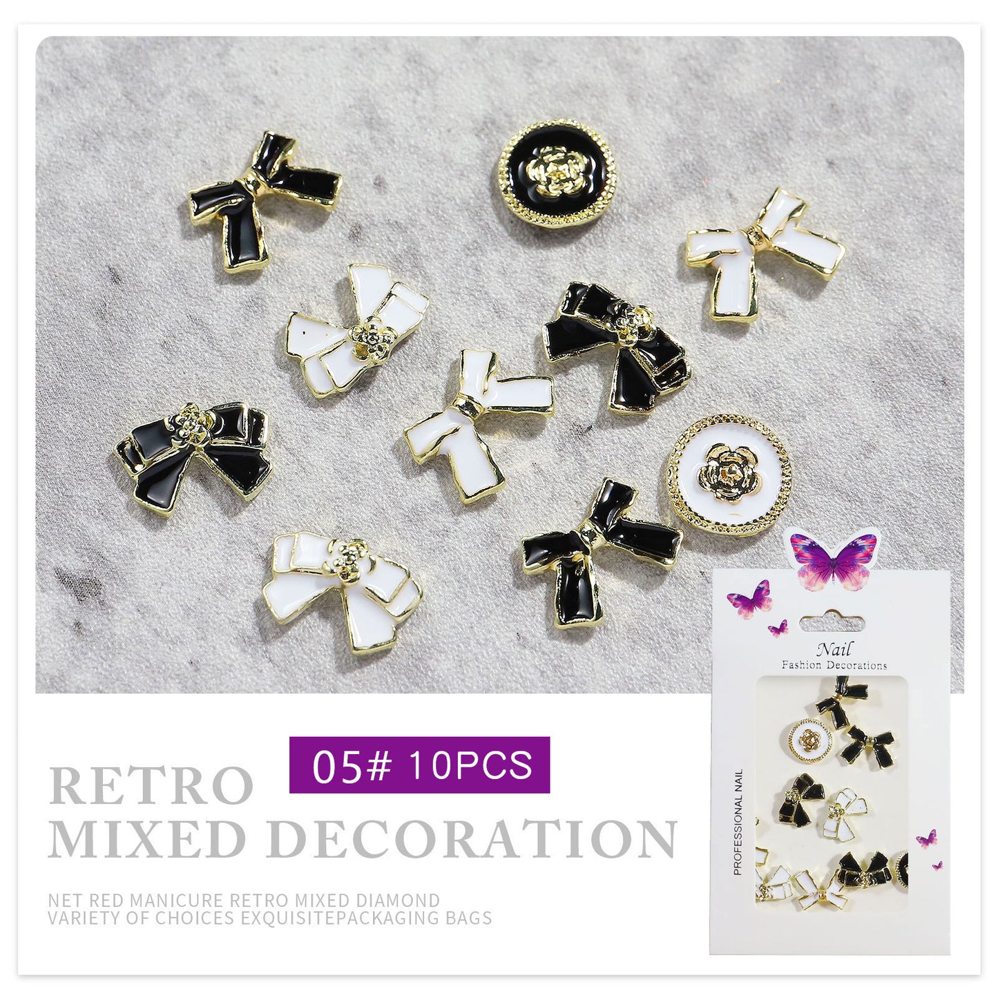 FDMD001 New nail art, aurora butterfly love bear bow chain alloy decoration