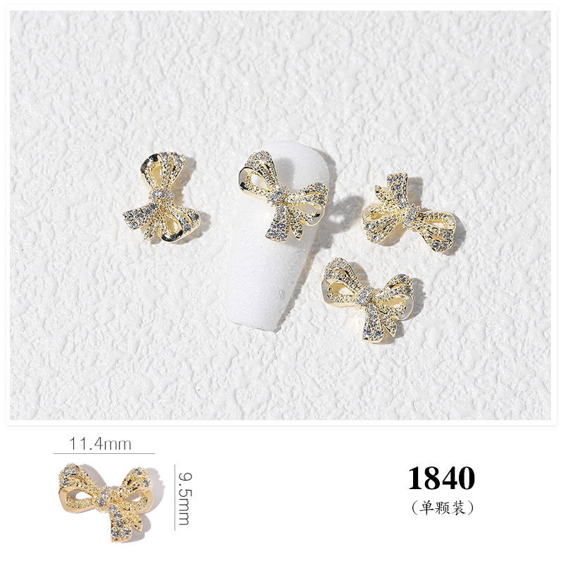 FDMD007 Popular Nail Art Diamond Bow Three-dimensional Metal Gold Luxury Super Flash Nail Jewelry Bow