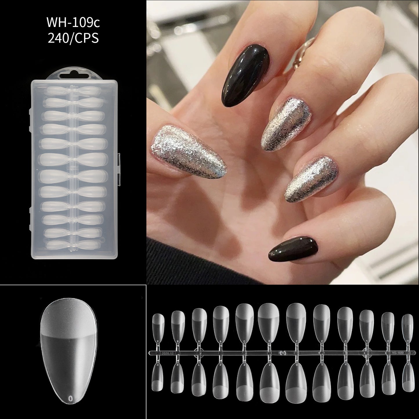 FTMA002 Thin Nails Free Grinding Trapezium Water Drops Almond Scrub Full Paste Half Paste Extend Nail Shop Available 240pcs