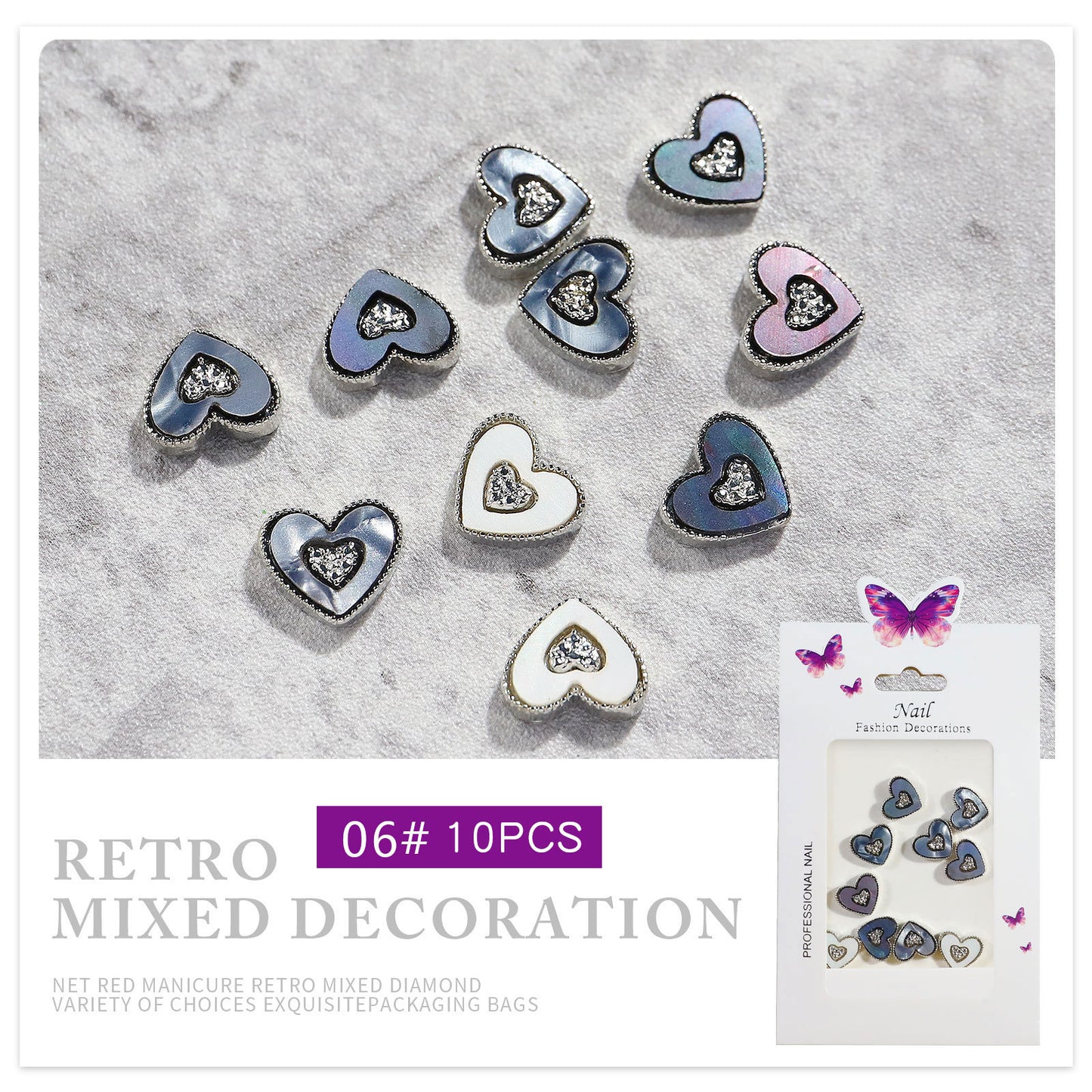 FDMD001 New nail art, aurora butterfly love bear bow chain alloy decoration