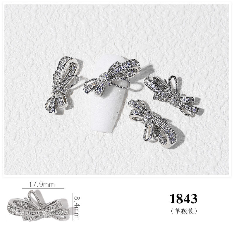 FDMD007 Popular Nail Art Diamond Bow Three-dimensional Metal Gold Luxury Super Flash Nail Jewelry Bow