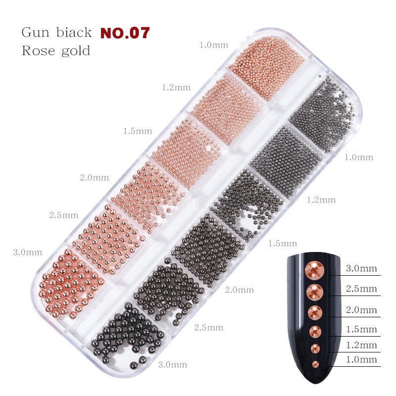 FDMC019 Nail Art Accessories, Gold and Silver Steel Ball Mixed, Gold Silver Rose Gold Metal Steel Ball, Size Box