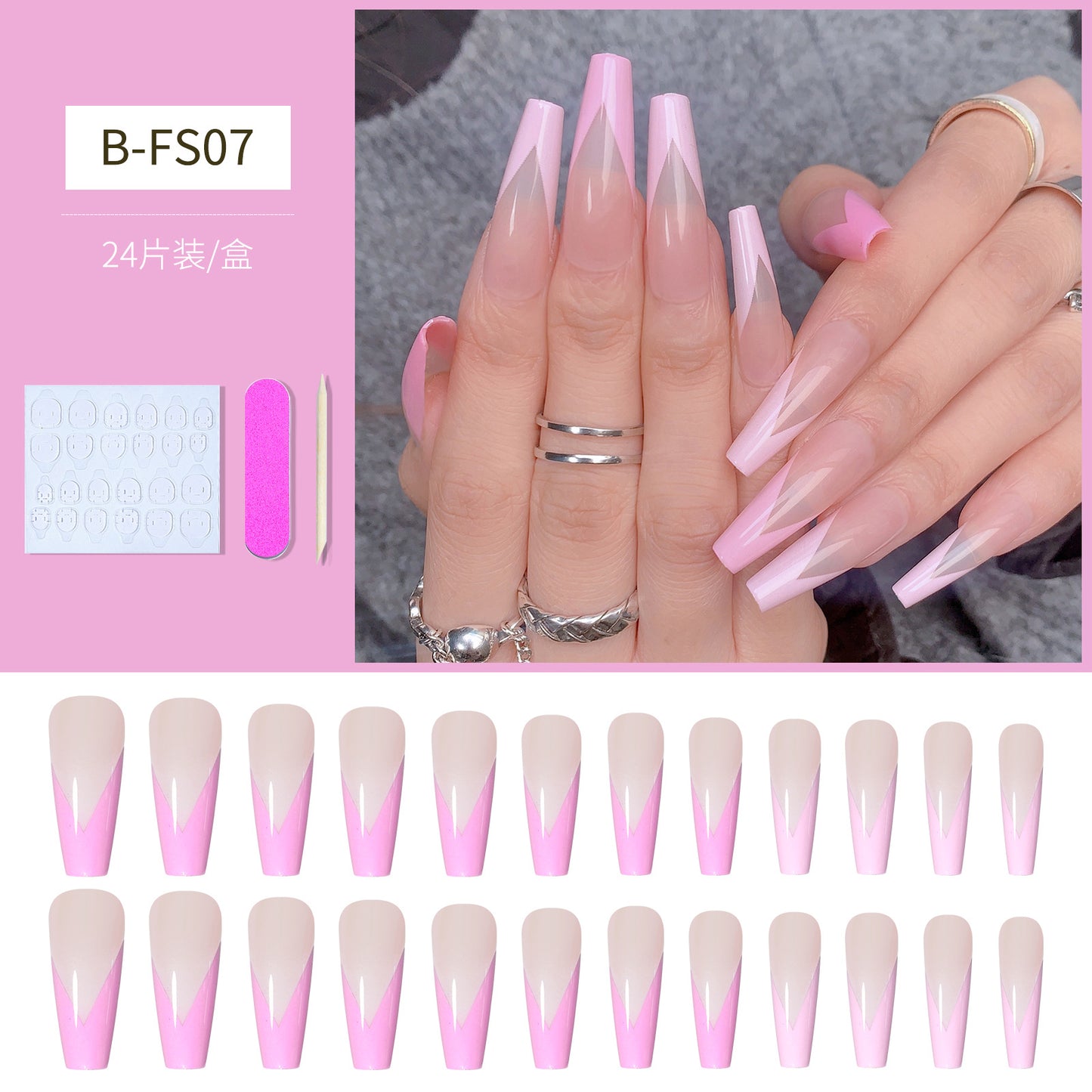 FTMB006 Long Gradient, Solid Color, French Ballerina, Flat Tip, Stiletto  Nails