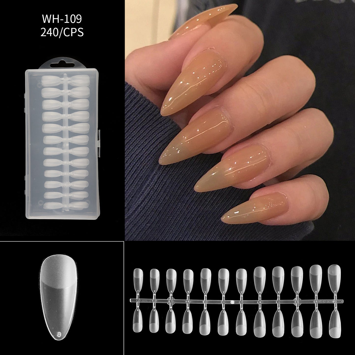 FTMA002 Thin Nails Free Grinding Trapezium Water Drops Almond Scrub Full Paste Half Paste Extend Nail Shop Available 240pcs
