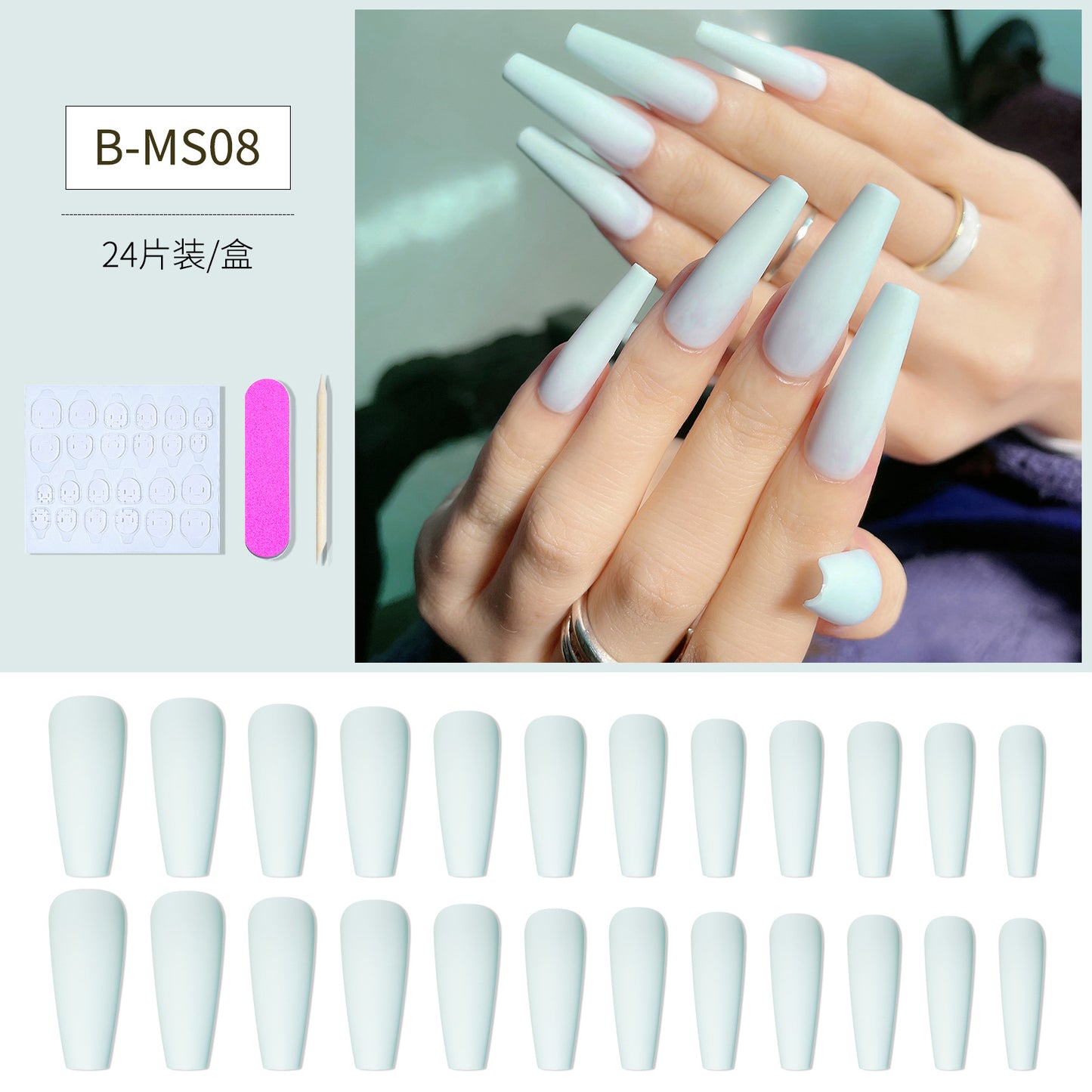 FTMB006 Long Gradient, Solid Color, French Ballerina, Flat Tip, Stiletto  Nails