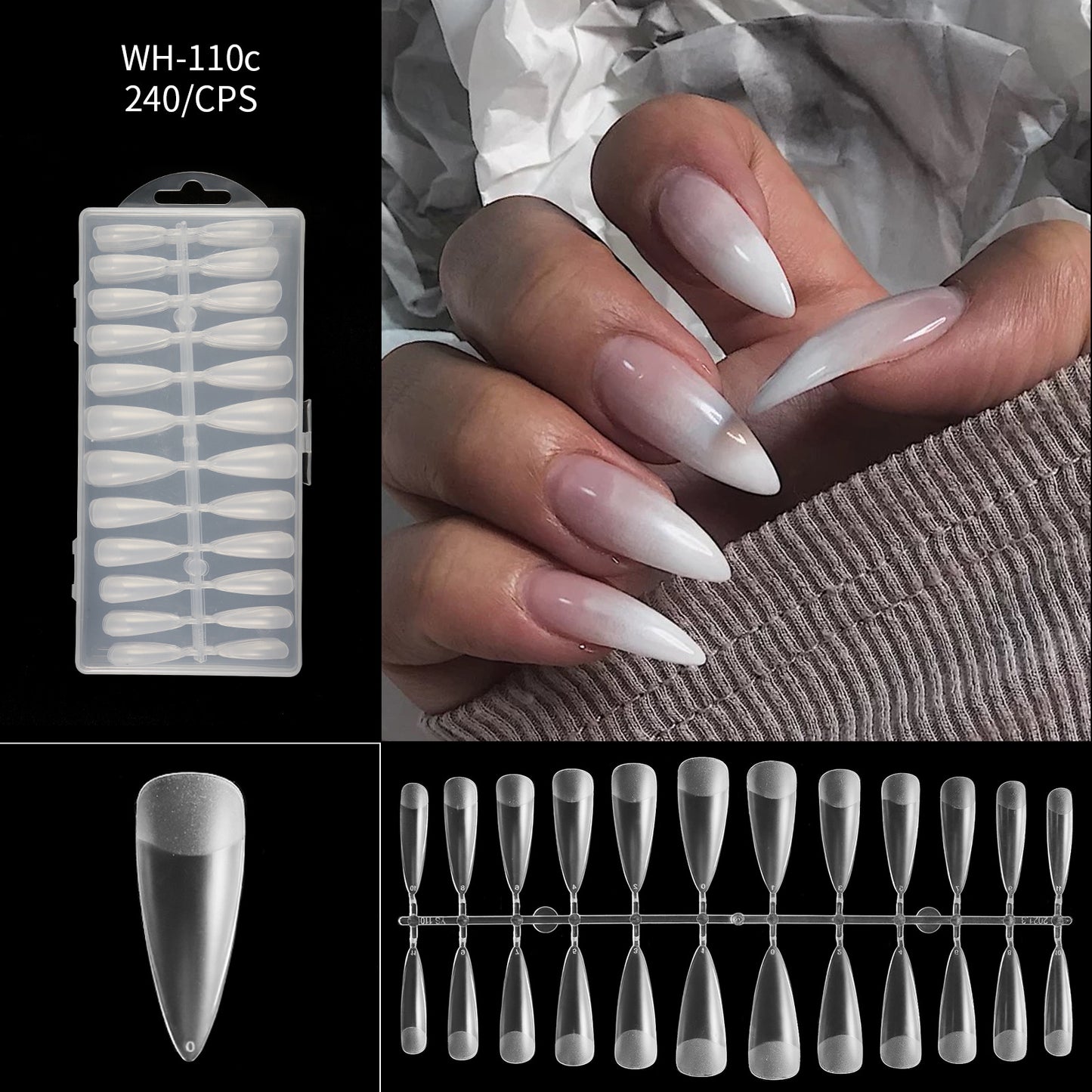 FTMA002 Thin Nails Free Grinding Trapezium Water Drops Almond Scrub Full Paste Half Paste Extend Nail Shop Available 240pcs